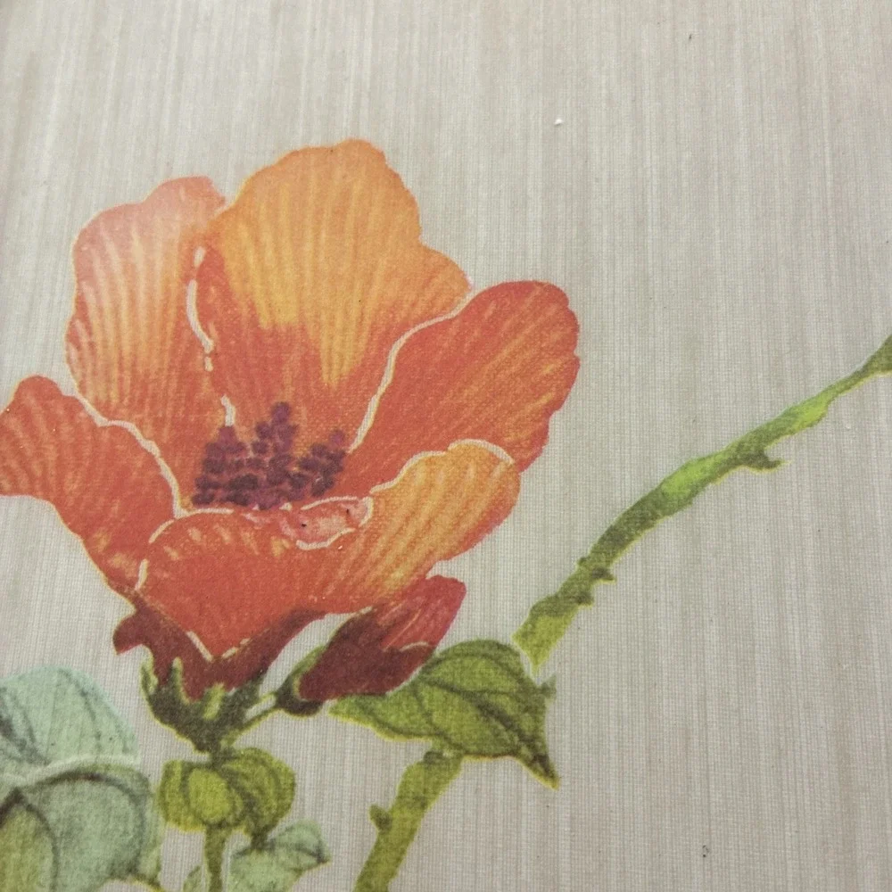 VTG Placemats 4 Hedwin Linen Pattern With Poppies Mid-century Modern Vinyl NOS